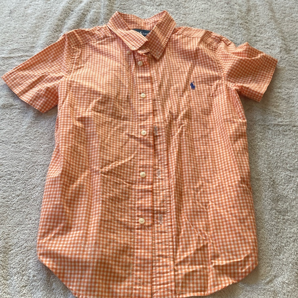 Boys Orange Gingham Ralph Lauren Short Sleeve Shirt